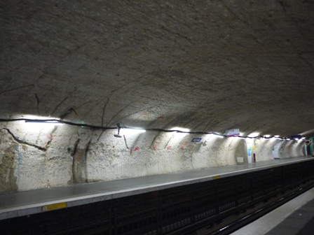 stripped walls and ceiling of metro station
