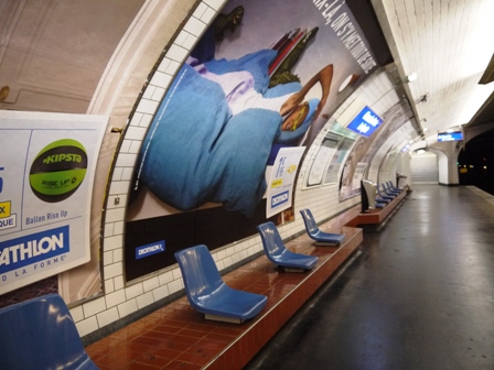 light blue seats on red tiles