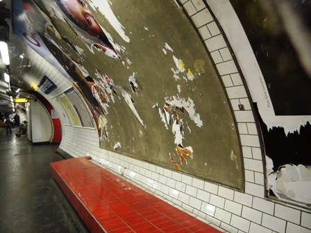 tiled base in front of empty advertising frame